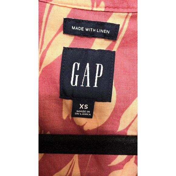 NWT GAP Men's XS Red & Beige Floral Linen Short Sleeve Button-Up Shirt With Poc - Picture 4 of 6
